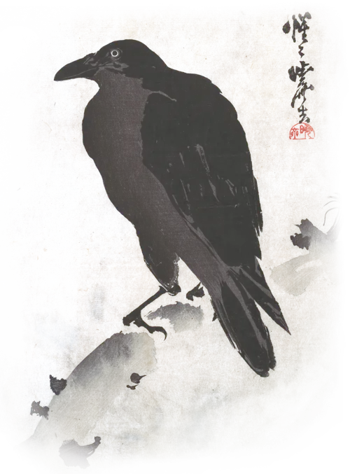 A painting of a majestic-looking crow